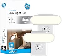 GE UltraBrite LED Light Bar Night Lights - Dusk to Dawn Sensor, 100 Lumens Plug-in Bright Nightlight, 2 Pack White