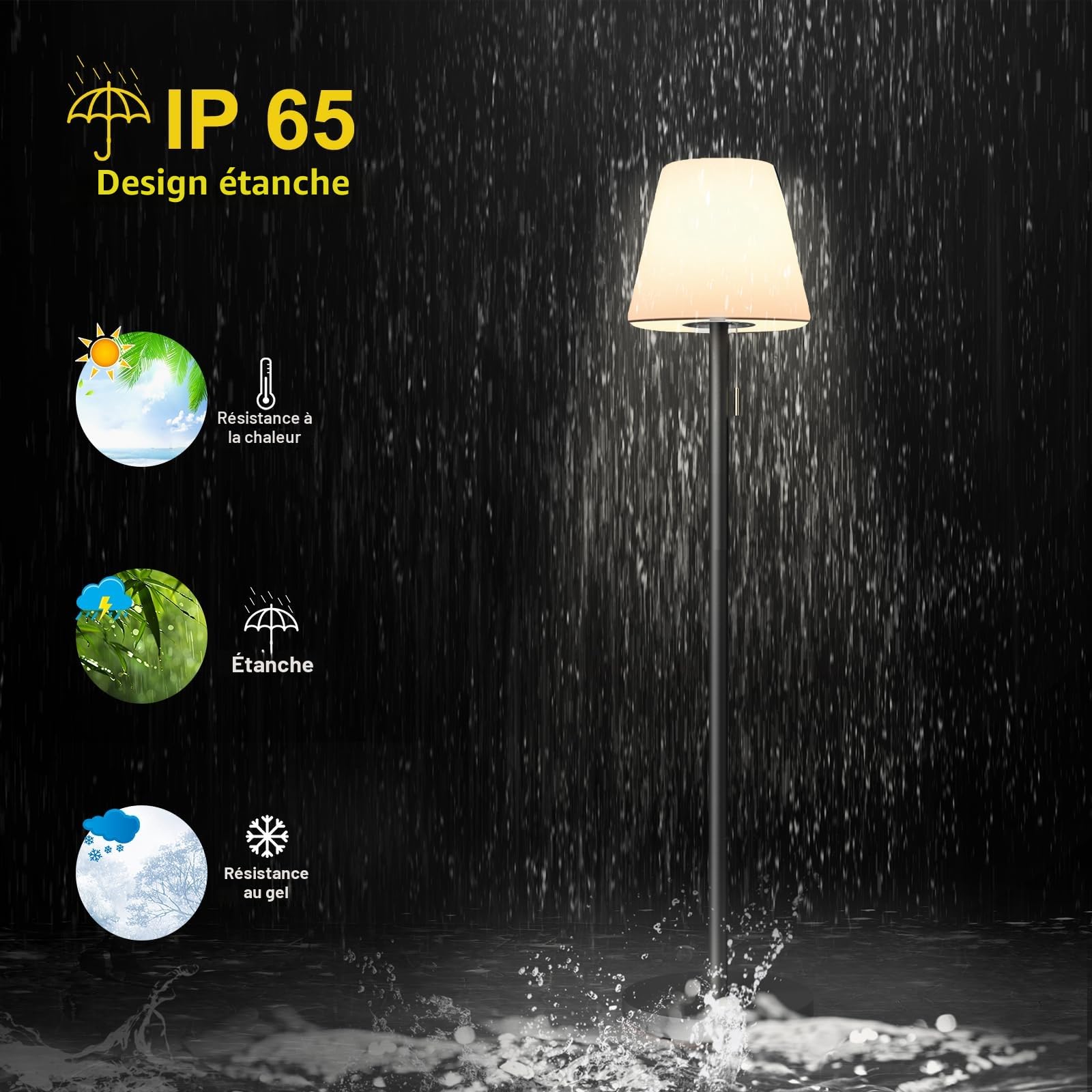 Lampadaire solaire extérieur batterie LED lampes sans fil dimmable blanc chaud et RGB lampadaire avec capteur de lumière, lampes étanche extérieur pour terrasses.