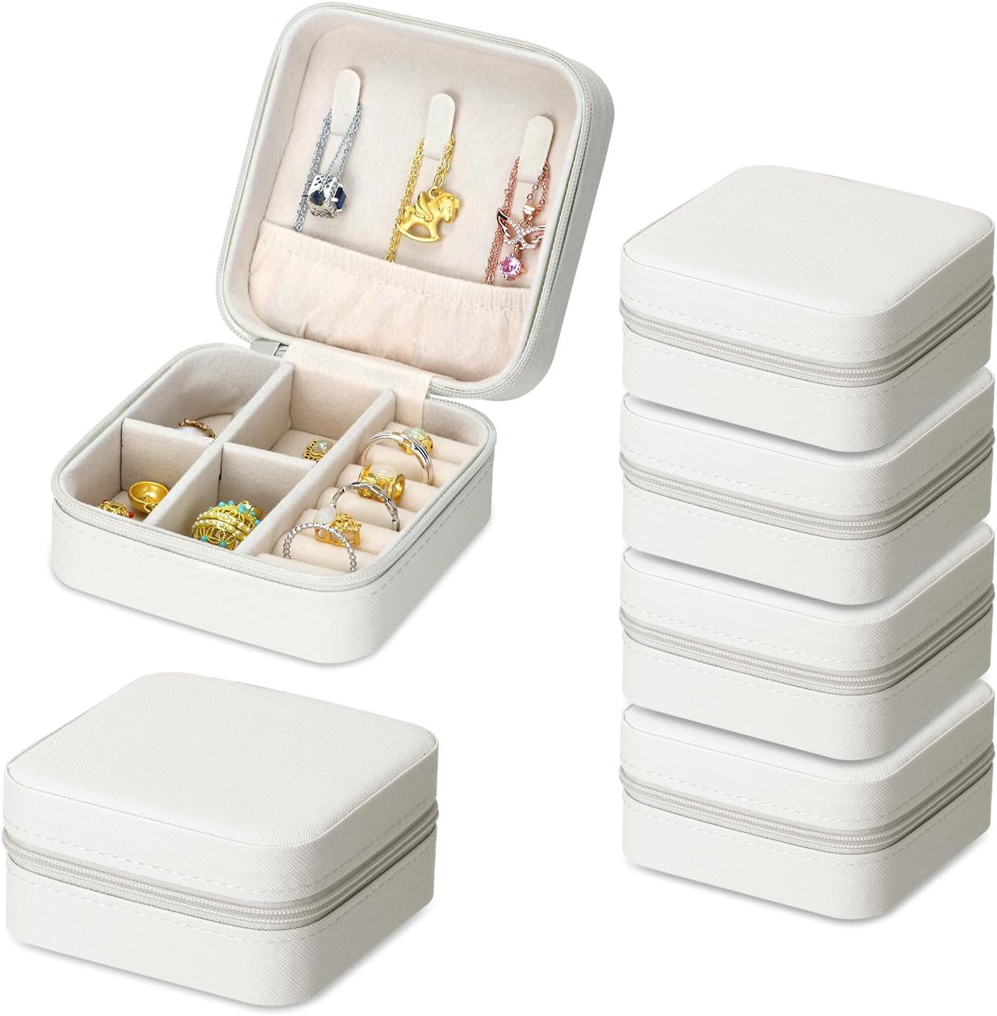 QWORK Travel Jewelry Case – 6 Pack Small Jewelry Travel Organizer Box, Compact Bridesmaid Gift – Mini Storage Case