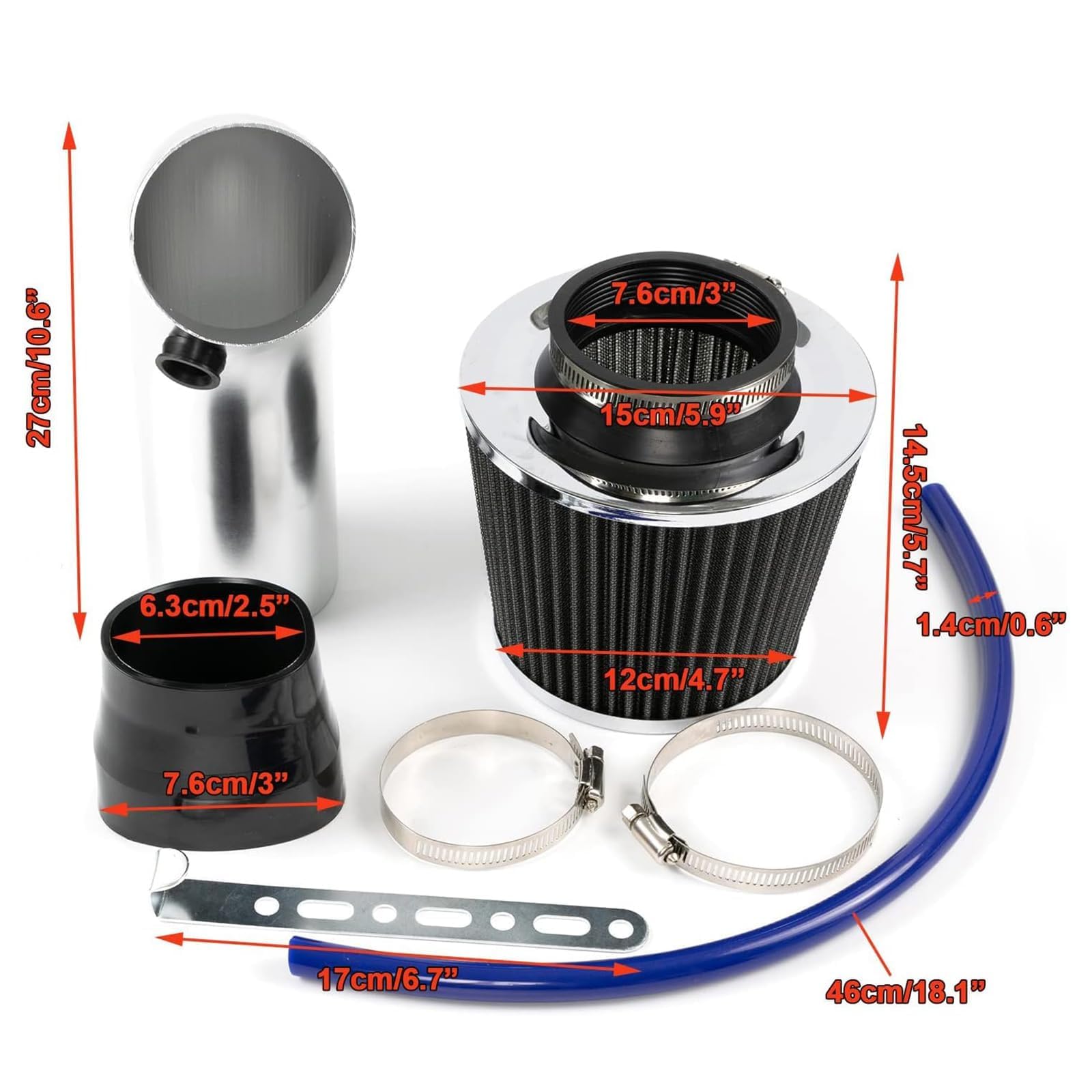 Kit de admisión Aire frío con Filtro, para Peugeot 208 2012-2024/Peugeot Expert 2000-2026 Filtro Directo Admisión Tubo Diámetro 76mm Sistema Aire Fibra,A