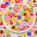 120 Pcs Flatback DIY Resin Flower Charms, Daisy Sunflower Rose Flower Bead Mini Resin Flower Charm Cabochons Mixed Color Flower Resin Slime Charms for DIY Craft Hair Clip Phone Case Décor