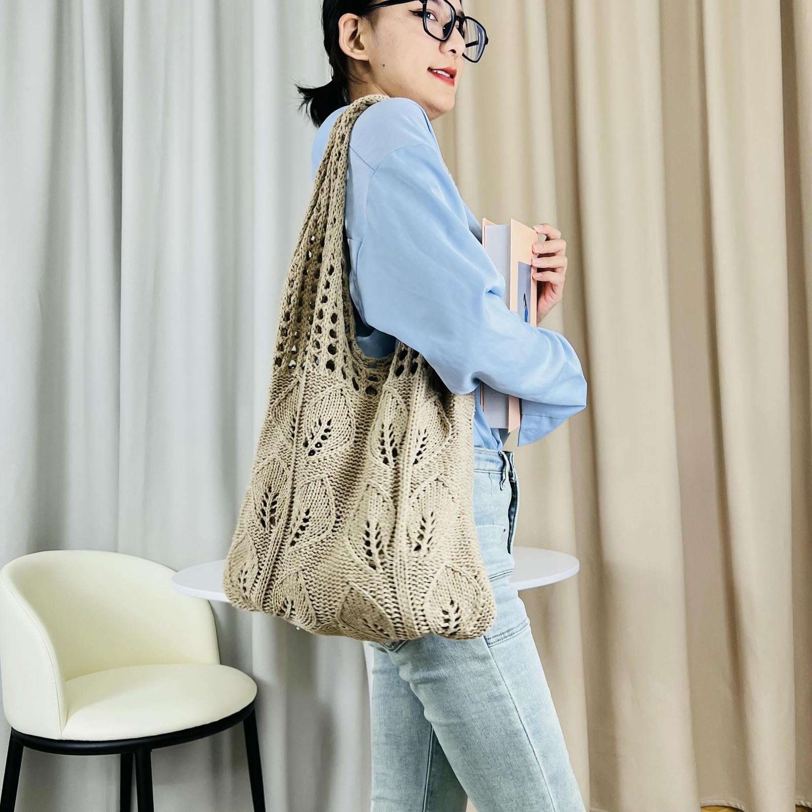 Borsa Mare da Spiaggia Crochet Poliestere Knit Mesh Beach Bag Totes Borse di Grande capacità Pool Shoulder per Le Donne Ragazze Estate-Verde