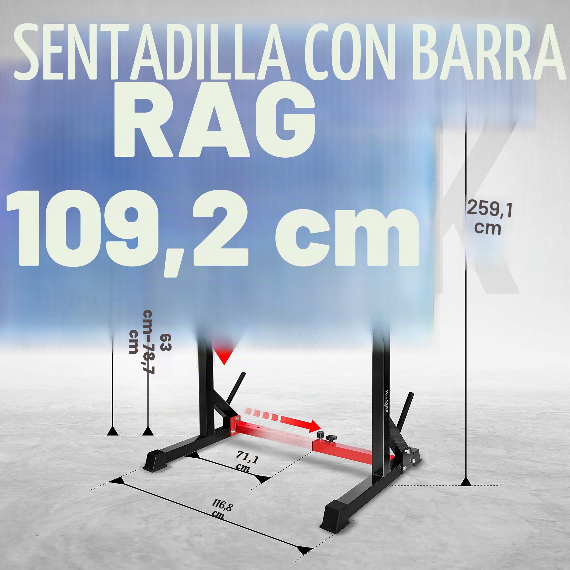 Yes4All Premium Soporte para Pesas Sentadillas con barra Altura ajustable y Capacidad máxima 250 KG