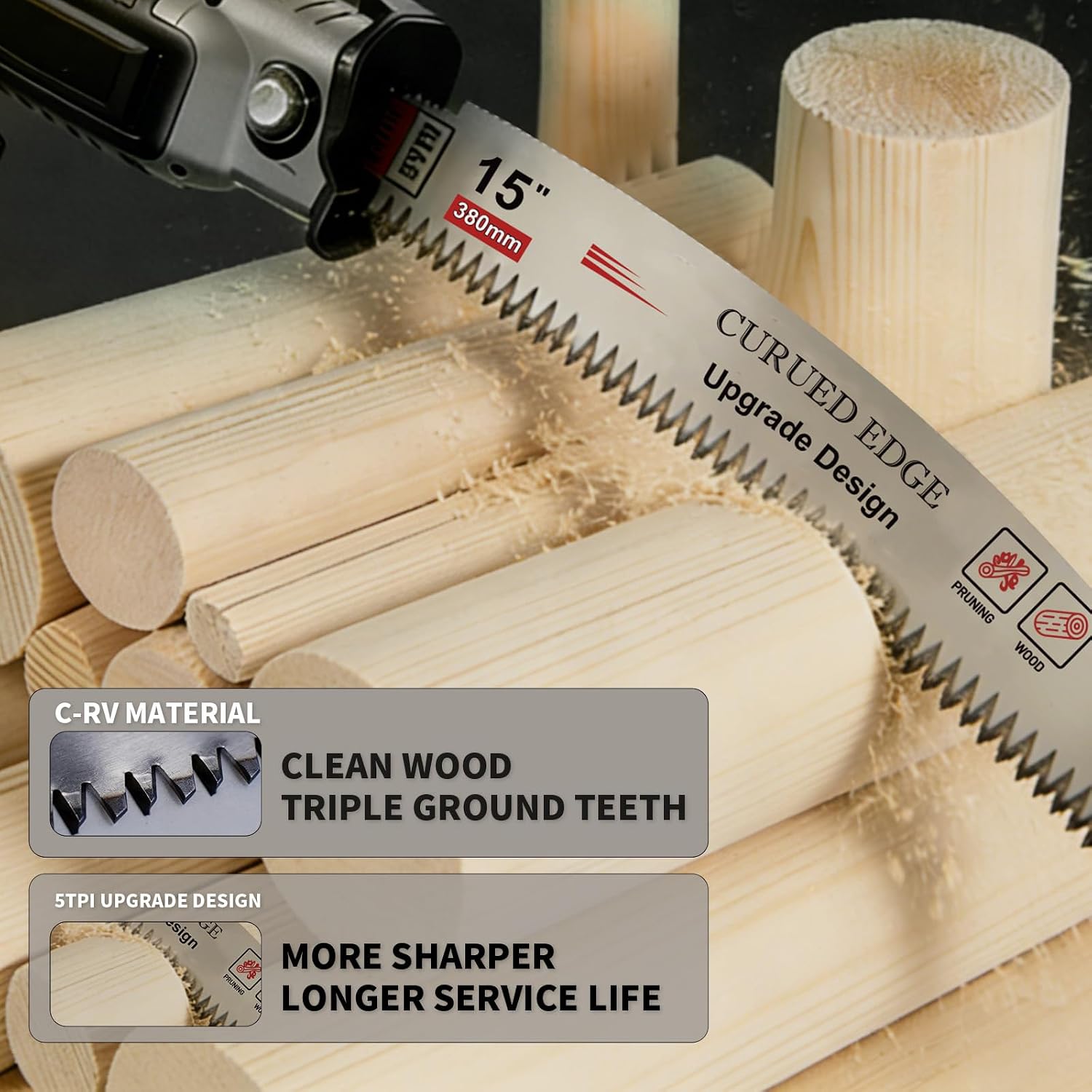 15-Inch Japanese Sawzall Wood Blades 3-Pack, 5 TPI CR-V Steel Heavy-Duty Log Cutting Reciprocating Saw Blades Pruning for Large Diameter Wood & Thick