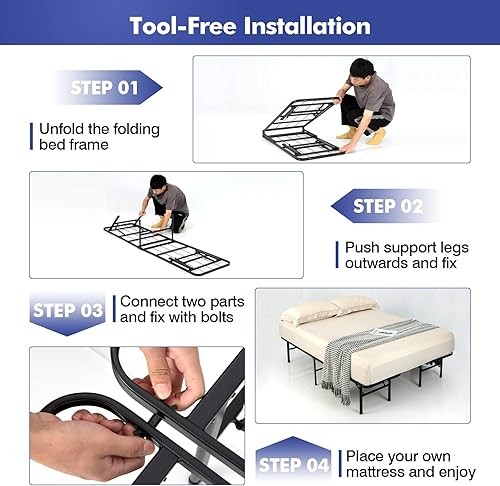 Miniatura 6 de Giantex Base de cama plegable, tamaño Queen/King, base de cama portátil para niños, adolescentes y adultos, montaje sin herramientas, no necesita