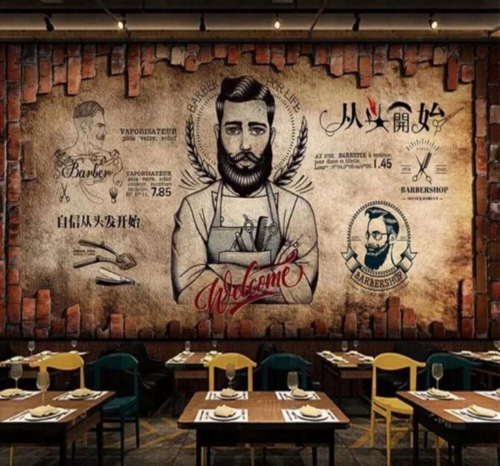 Xlming 400Cm×280Cm(B×H) Retro Brick Wall People Barbershop Beauty Salon 3D Wallpaper Luxury Silk Study Dining Feature Sofa Grey Bedroom Living Room Tv Decorative Wall-400Cm×280Cm