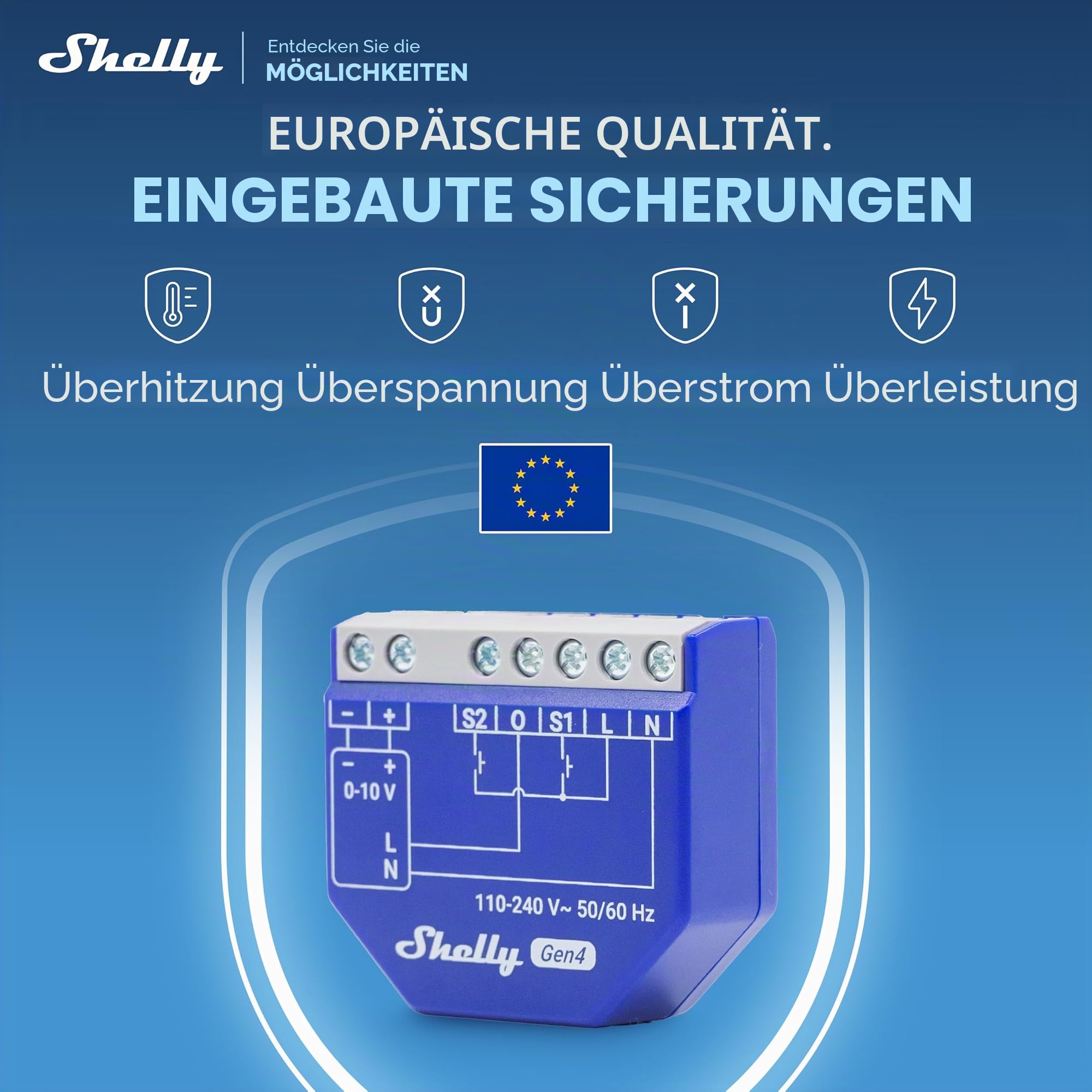 Shelly Dimmer 0/1-10V PM Gen4 – WLAN Smart LED Dimmer Schalter, 0–10V & 1–10V Lichtsteuerung, Unterputz, Leistungsmessung, Zigbee, Matter, Home Assistant, Alexa & Google