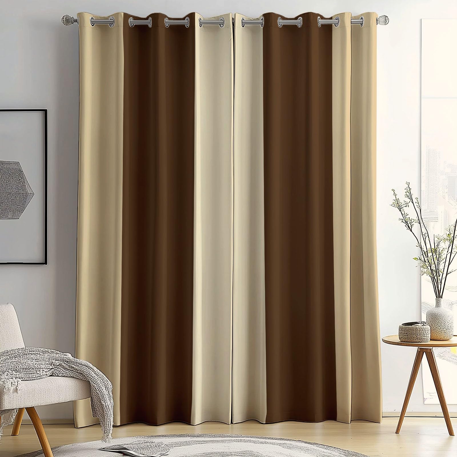 solant Anti-Froid Doux, Rideaux Thermiques 91.5L X 160H cm (2 Panneaux), Carrés verticaux Simples pour Chambre de Bébé, Brun Clair