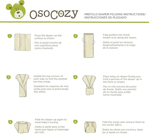 Miniatura 8 de OsoCozy - Pañales de tela preplegados sin blanquear - 100% algodón, duraderos, suaves, absorbentes, sostenibles y económicos, se atenúan, se adapta