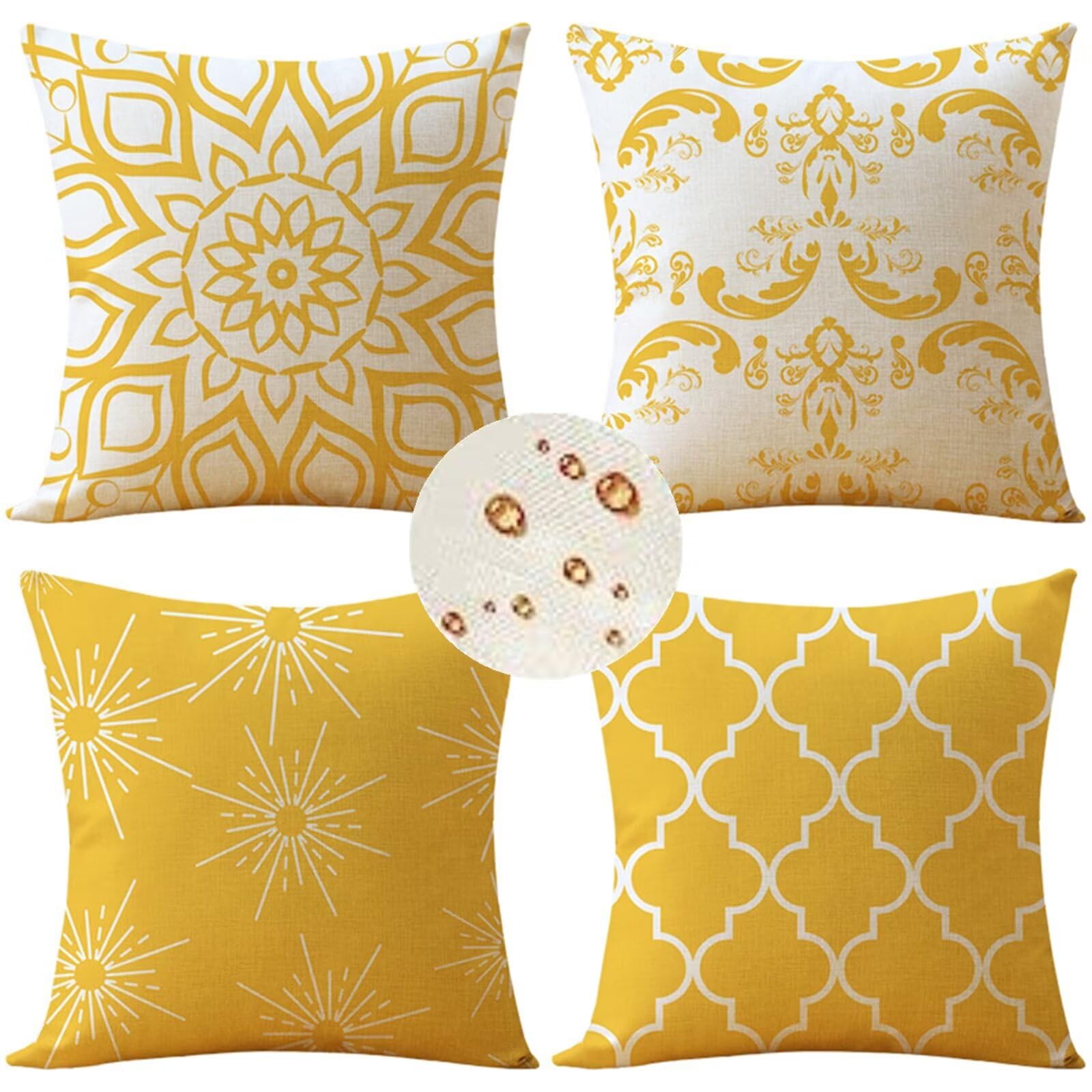 Federe Cuscini Divano 70x70 cm Set di 4 giallo Cuscini per Divano semplice Cuscini da Esterno in impermeabili Lino Piazza Cuscini Decorativi Con Cerniera Invisibile per Divano Ufficio Auto Home Decor