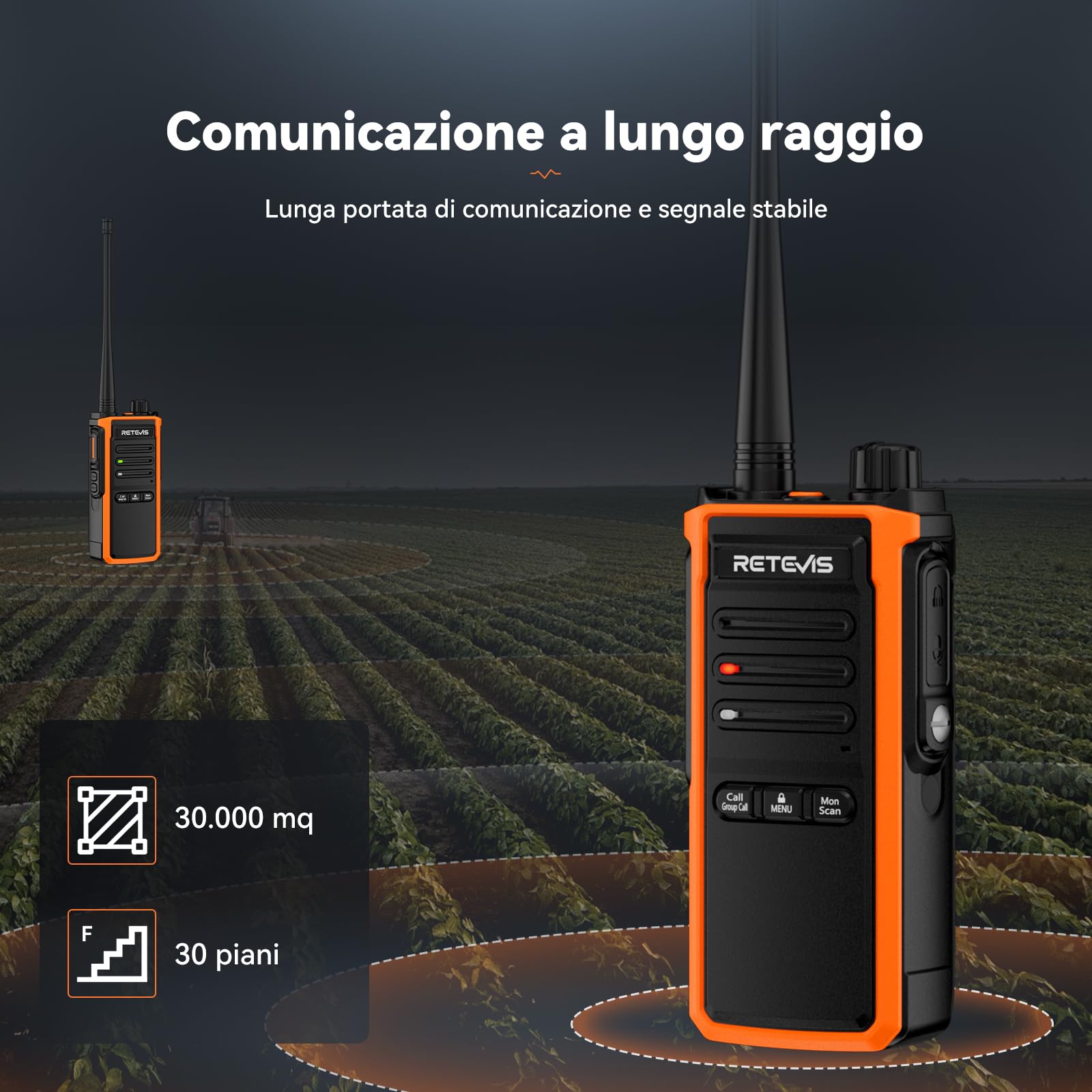 Retevis C65B Walkie Talkie Professionali IP67, Ricetrasmittenti a Lungo Raggio, Batteria Ricaricabile da 1800 mAh, Chiamata di Gruppo, Woki Toki Alta Potenza per la Costruzione (4 Pacchetti)
