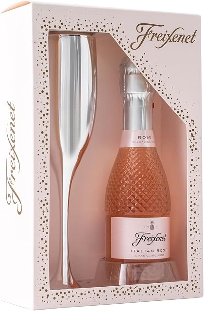 Freixenet Rose Sparkling Wine and Champagne Flute, Prosecco Gift Set - Freixenet Italian Rose Sparkling Wine 20cl and Silver Metallic Flute - Perfect Mini Prosecco Gift - Prosecco Gifts for Women