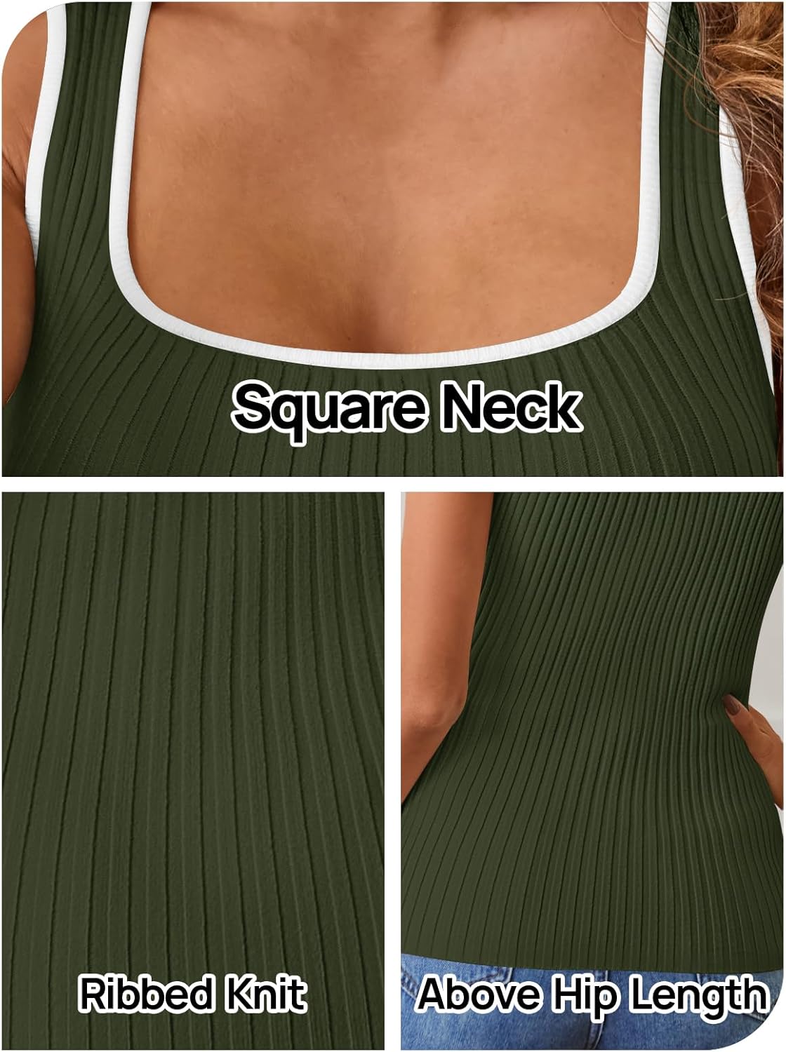 MEROKEETY Women's Sleeveless Square Neck Tank Tops 2026 Slim Fitted Color Block Knit Shirts Summer Basic Sweater Vest - Image 7