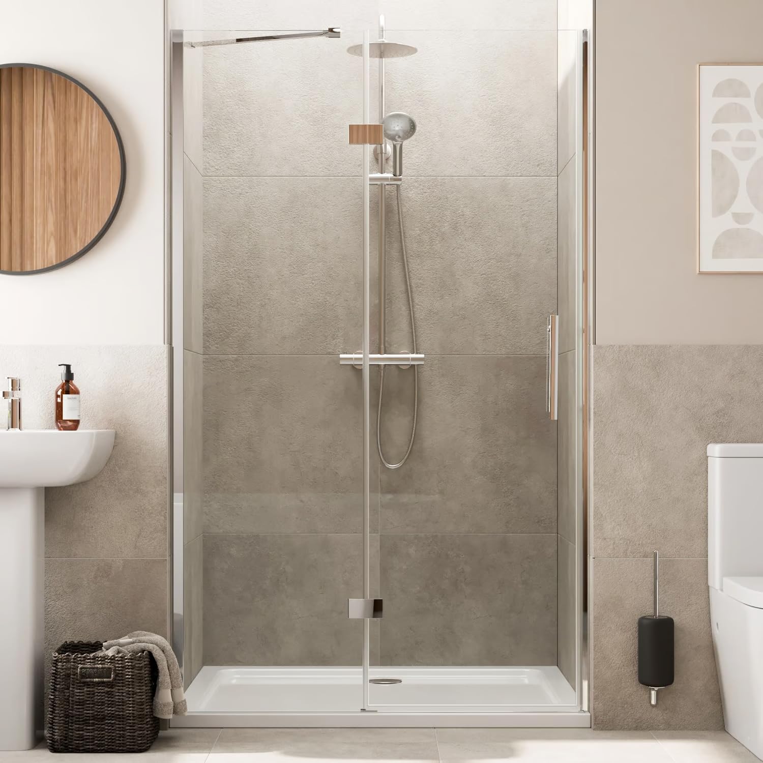 Baystone Chrome Baystone® 1200Mm Frameless Hinged Shower Door Enclosure 8Mm Toughened Safety Glass Reversible Cubicle Doors For Showers,