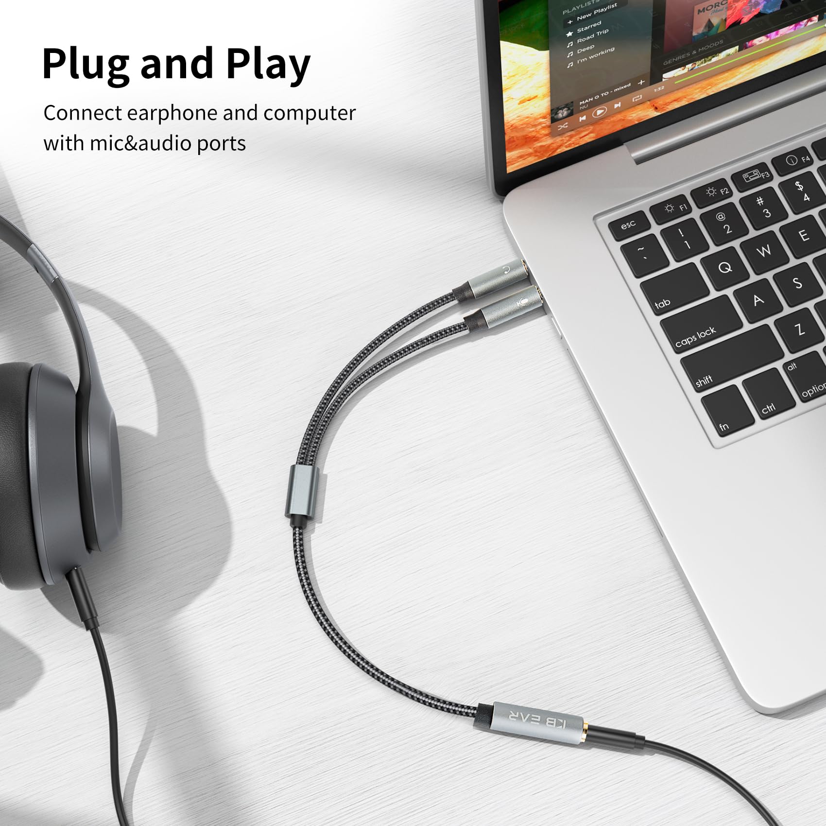 KBEAR - Splitter per cuffie per computer, da femmina da 3,5 mm a 2 cavi adattatori audio intrecciati da 3,5 mm maschio da 3,5 mm, per cuffie da gioco, laptop, telefono, tablet, altoparlanti