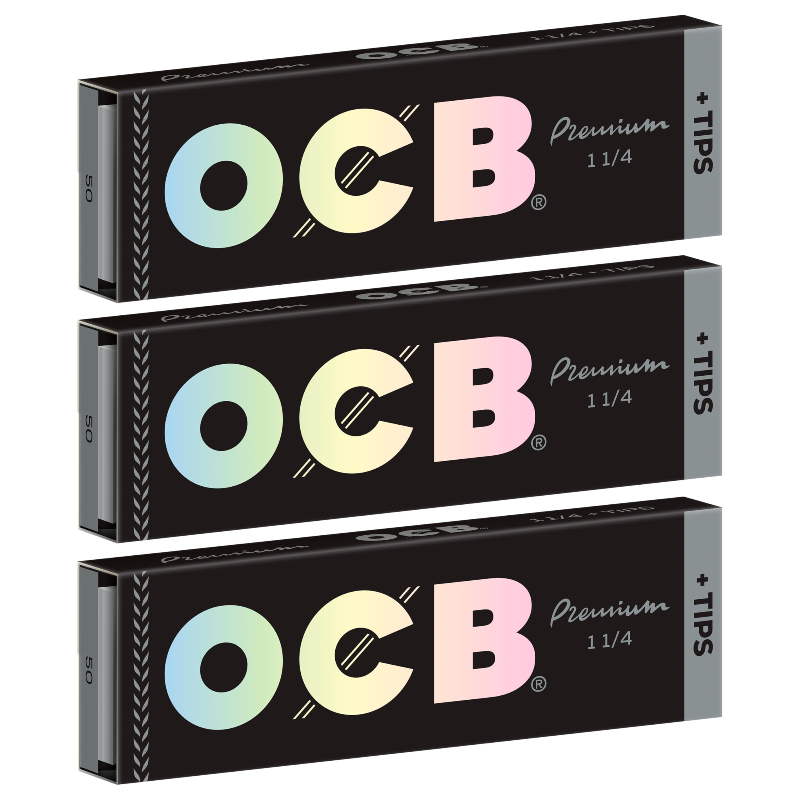 OCB - Premium 1 1/4"Rolling Paper & Tips - 3 Booklets with 50 Leaves per Booklet