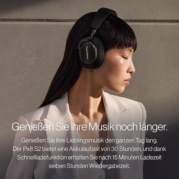 Bowers & Wilkins Px8 S2 Wireless Noise-Cancelling Headphones with Bluetooth Audio, Quick Charge Function, 30 Hours High Resolution Playback & Microphone - Onyx Black - 5
