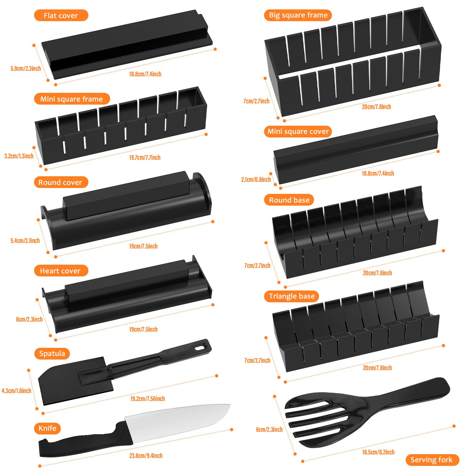 Sushi Maker Completo, Kit da 10 Pezzi con Stampo, Cucchiaio per Riso, Raschietto e Coltello Set per Preparare il Sushi Fai Da Te per Principianti, Fai Da Te e Kit Completo per Prepararlo a Casa