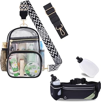 Clear Bag Stadium Approved Events Concerts with Water Bottle Holder,Sling Crossbody Clear Purse for Women Men Travel+Running Belt with Water Bottle for iPhone Hydration Waist Bag Fanny Pack Pouch