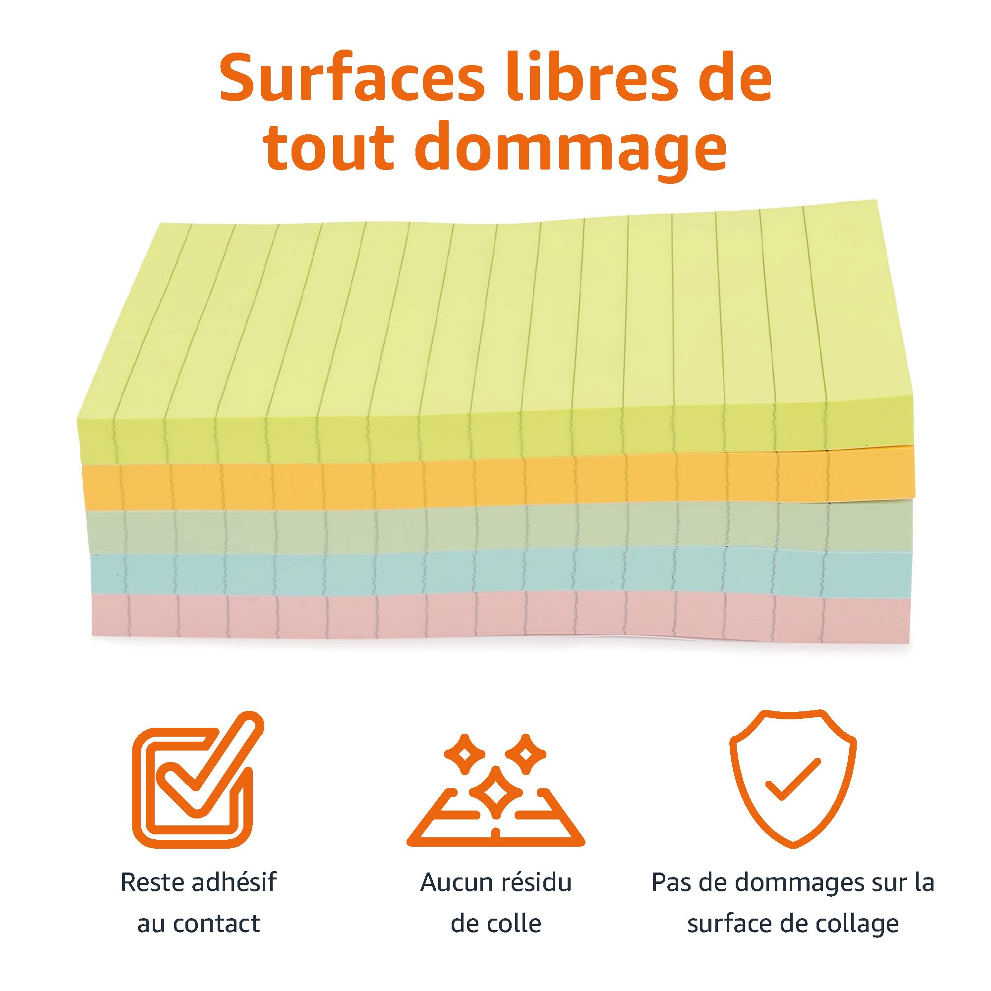 Amazon Basics Carrée blocs de feuillets autocollants lignés 102 x 152 mm Lot de 5