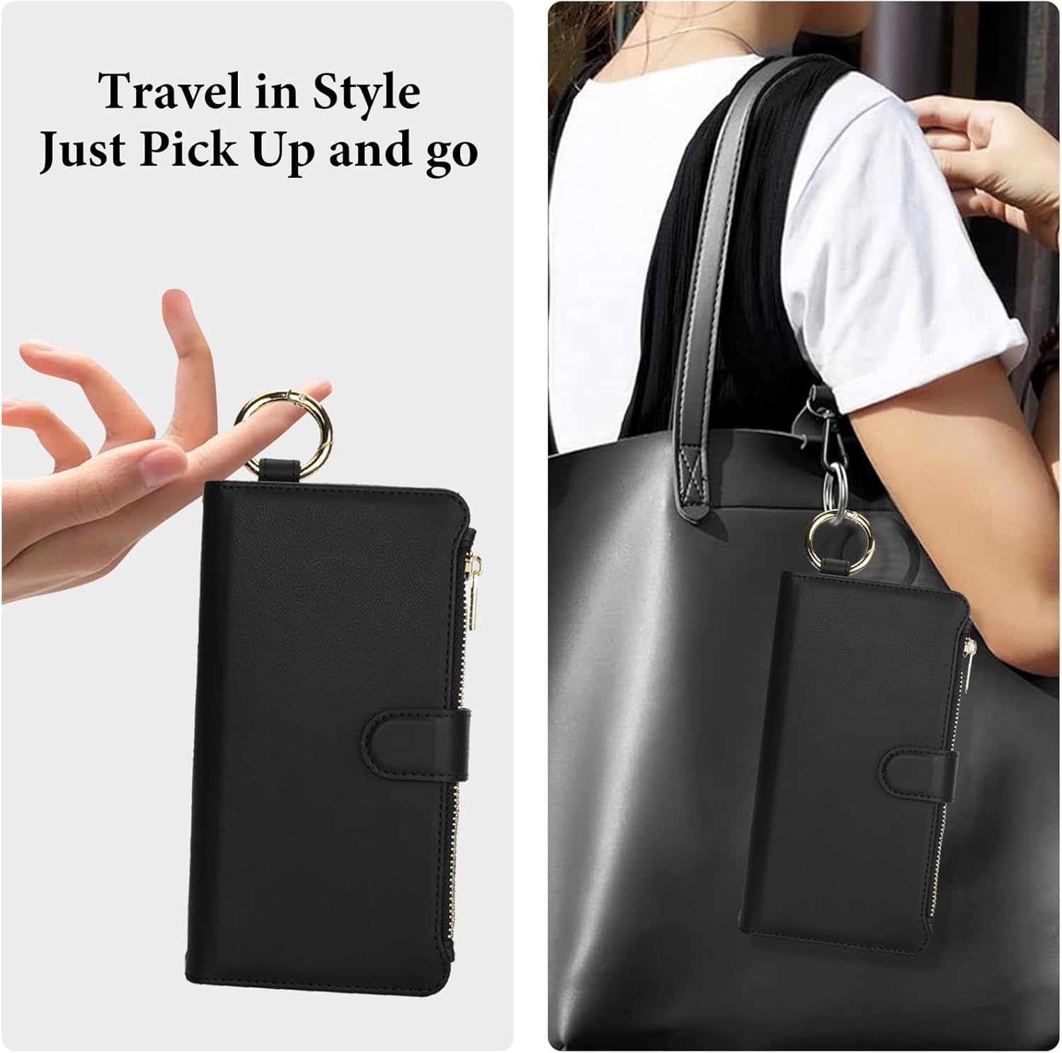 Asuwish Phone Case for Samsung Galaxy A52/A52S 5G Zipper Wallet with Tempered Glass Screen Protector Crossbody Strap Card Holder Stand Flip Cell Cover A 52 S 4G G5 52A S52 52S Women Girls Black