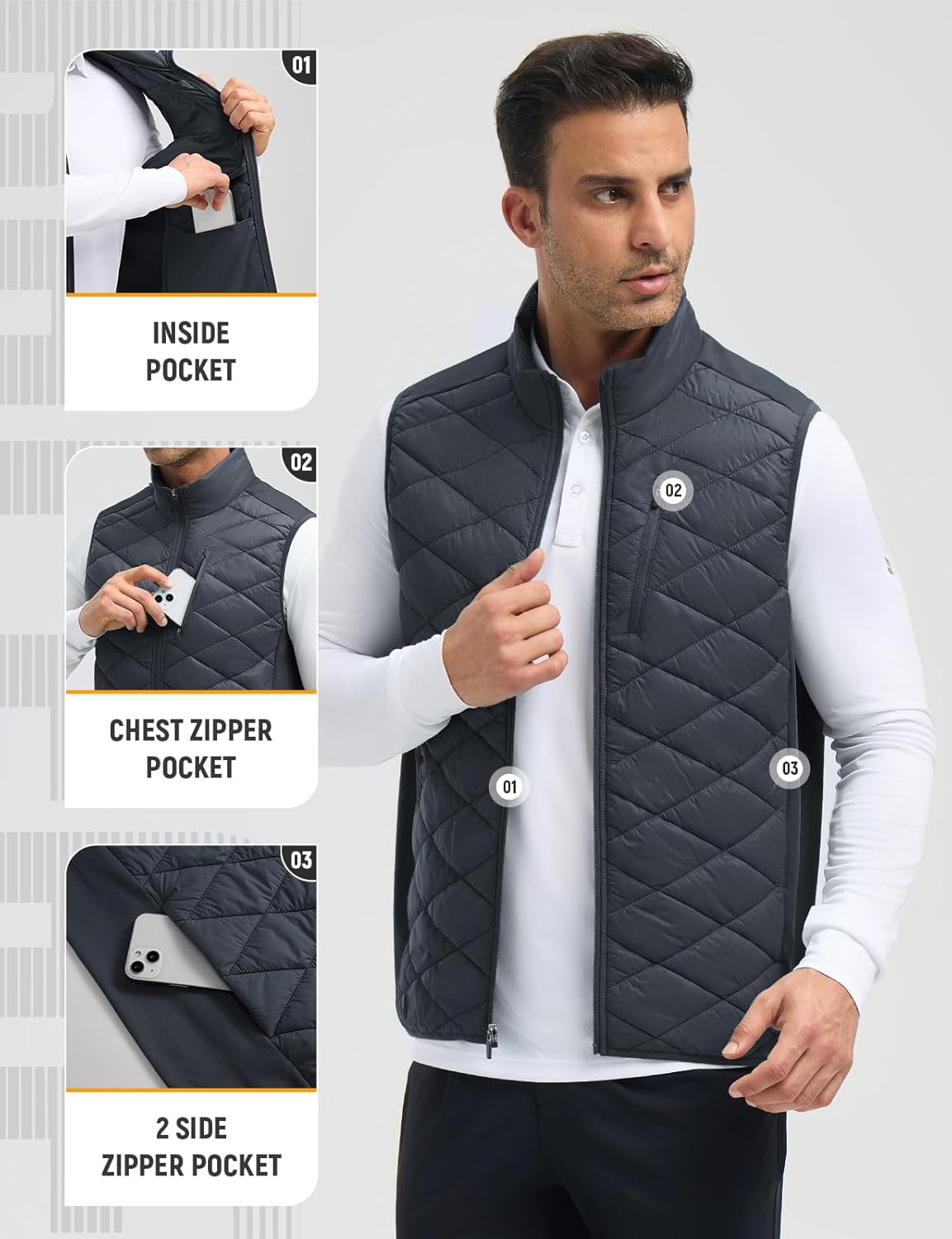 baleaf Men's Puffer Vest Outerwear Golf Sleeveless Jacket Winter Warm Lightweight Pockets Windproof - Image 6