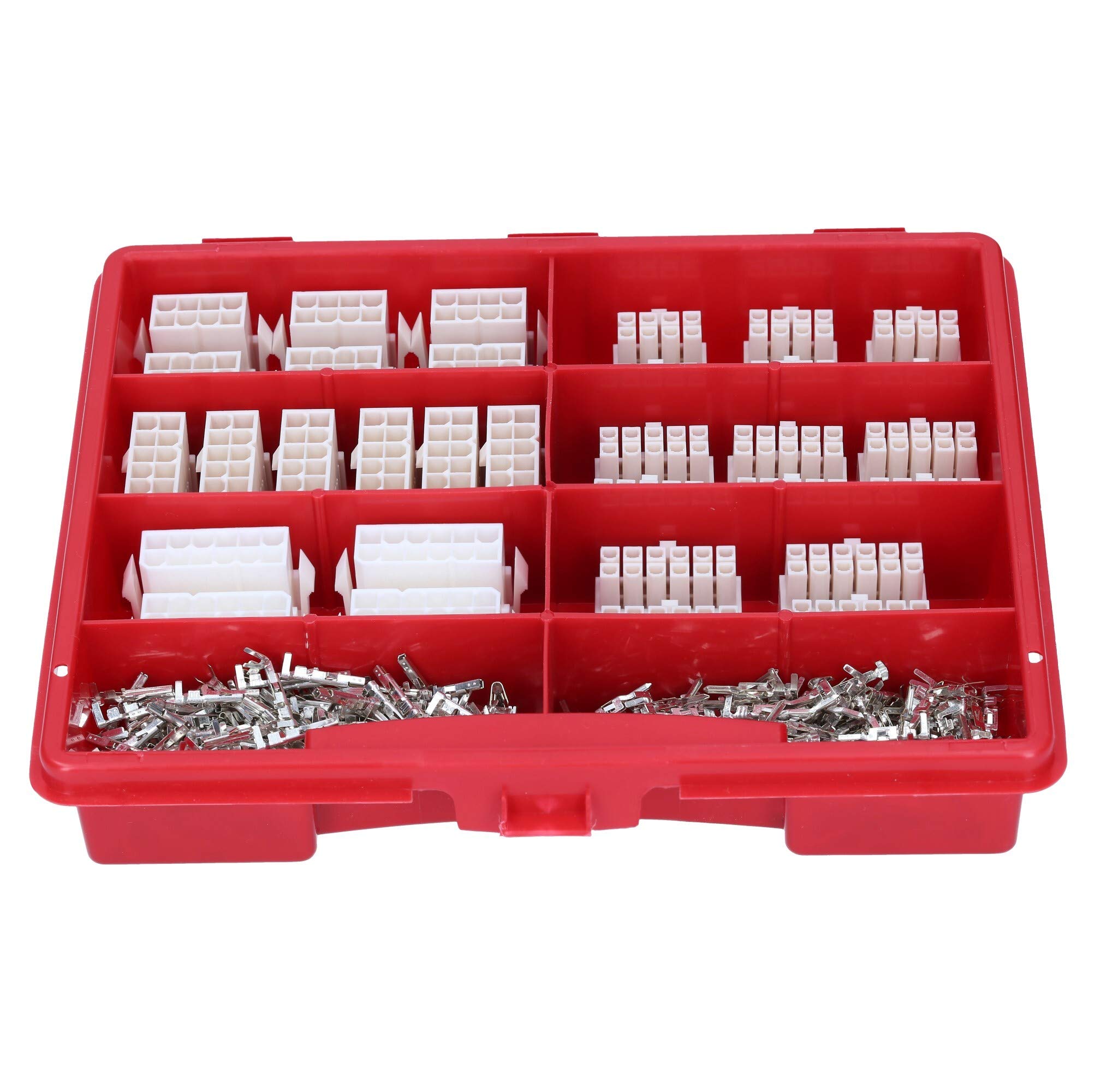 Kalitec 393-Elementowy Zestaw Złączy Molex Mini-Fit Jr. 8, 10 i 12-Pin | Zawiera styki męskie i żeńskie AWG18-24, mosiężne konektory do LED, modelarstwa i zasilania komponentów PC.
