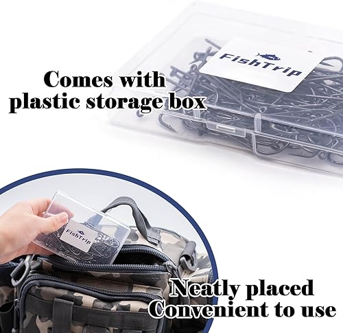 Miniatura 5 de FishTrip Ganchos de pesca compensados para cebo - 100 piezas anzuelo de pescado doble púavástago largoojo cerradonegro para aparejos de pesca agua