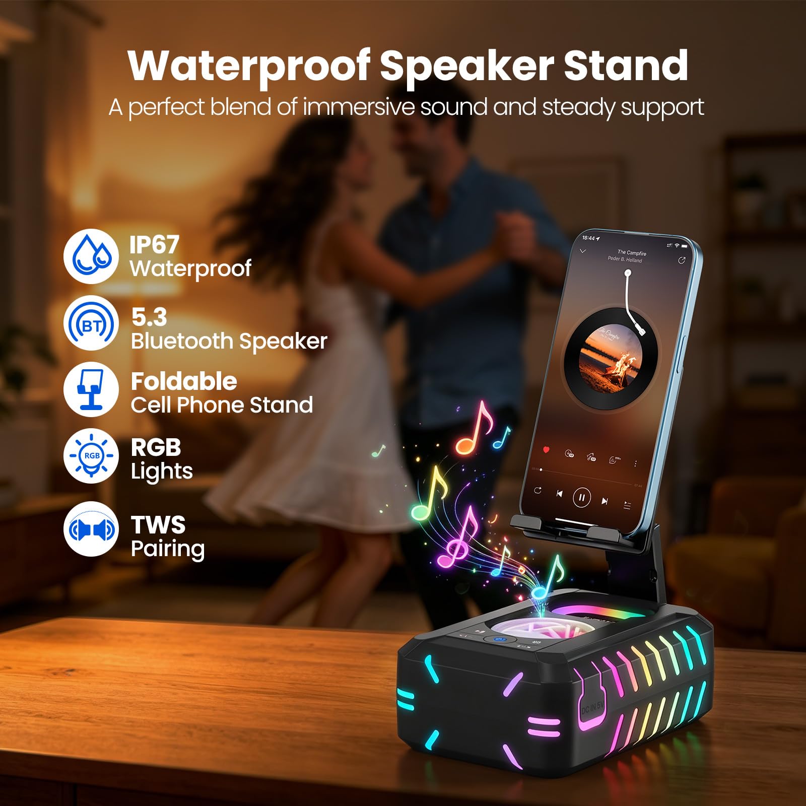 JTEMAN Altoparlante Bluetooth impermeabile IP67 con supporto per telefono