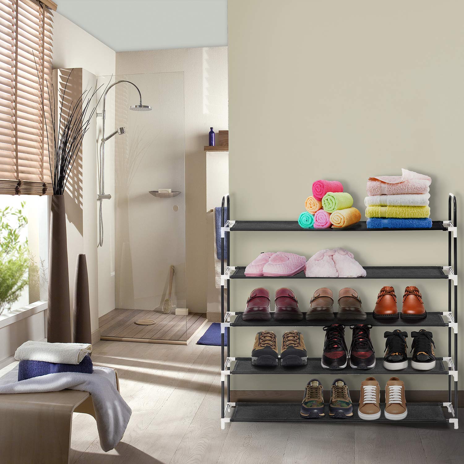 Amazon Brand Umi 5 Tier 25 Pairs Shoe Rack Organiser Free Standing Heavy duty storage unit 100