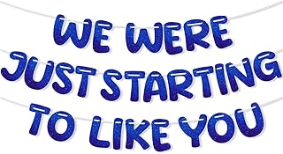 We Were Just Starting To Like You Banner, Pre Strung Going Away Party Decorations Glitter Banner Bunting for Farewell Moving New Job Will Miss You Funny Retirement Goodbye Party Supplies (Blue)