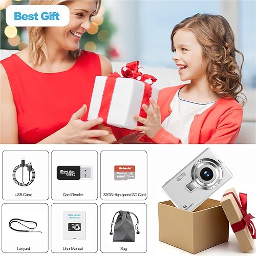 Miniatura 7 de Cámara digital, enfoque automático UHD 4K 50MP cámara de vlogging para fotografía con tarjeta SD de 32 GB, zoom 16X, antivibración, cámaras