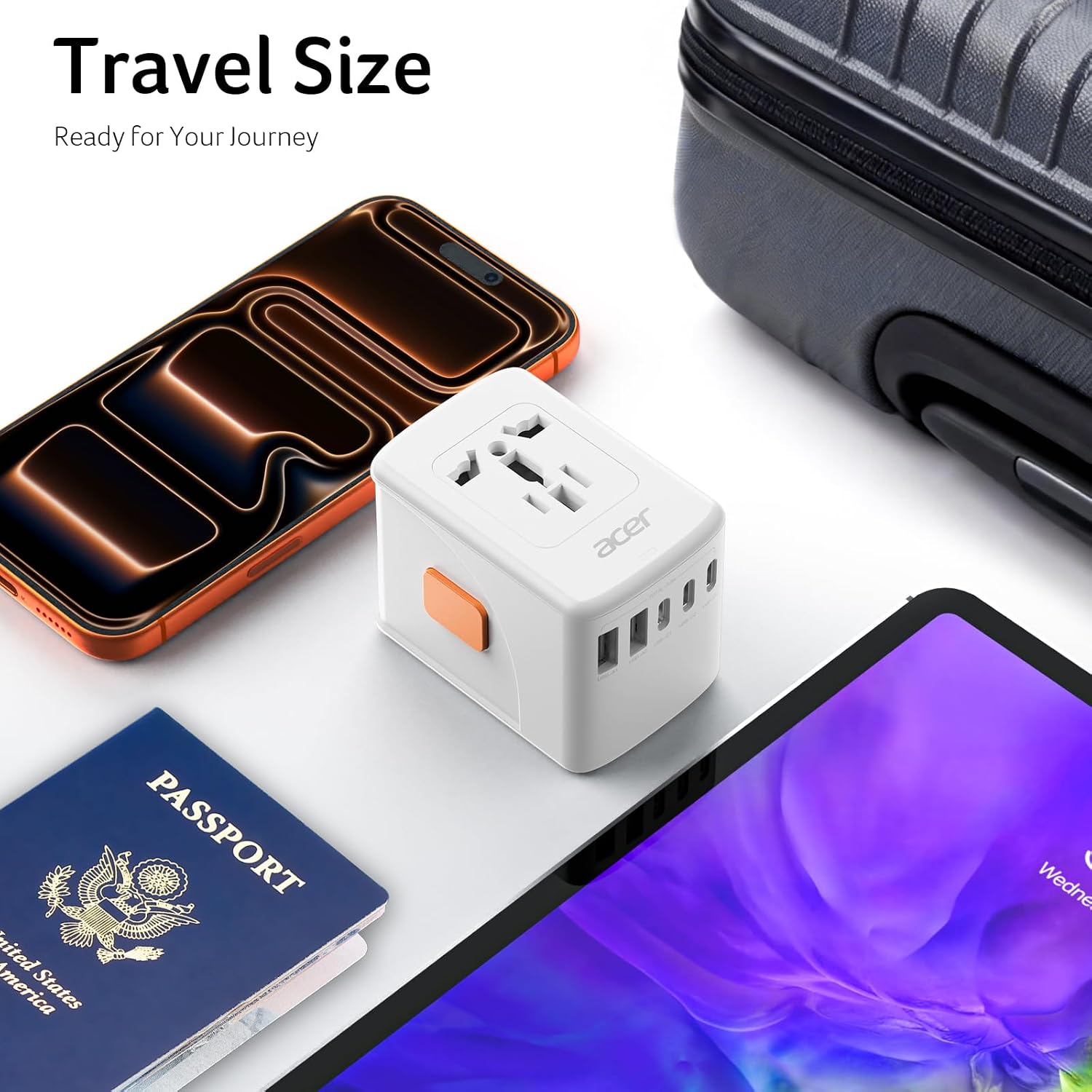 Acer Universal Travel Plug Adapter - International Power Adapter with 5 USB Ports (3 USB C) 5.8A, Worldwide Outlet Charger for USA to European UK France Germany Spain, Type C/E/F/G/I/L/A, White