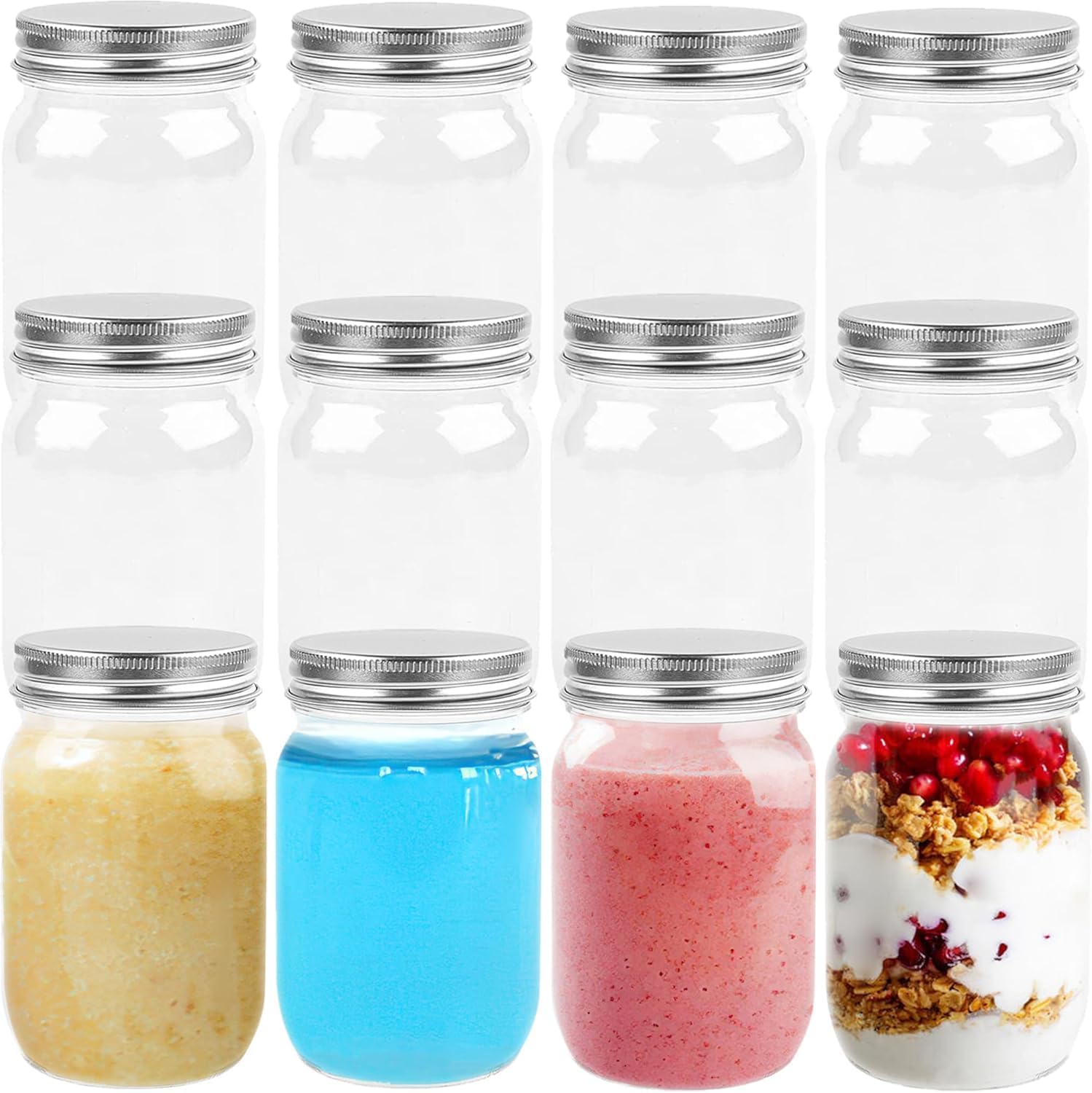 TUZAZO 24 Pack Plastic Mason Jars 8 Oz Clear Plastic Jars with Lids Small Storage Containers for Kitchen & Household | BPA Free Spice Jar | Candy Jar