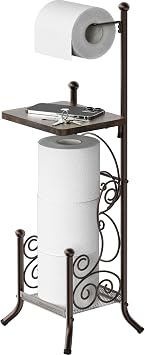 Simple Houseware English Style Bathroom Toilet Tissue Roll Holder Stand with Shelf, Bronze