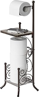Simple Houseware English Style Bathroom Toilet Tissue Roll Holder Stand with Shelf, Bronze