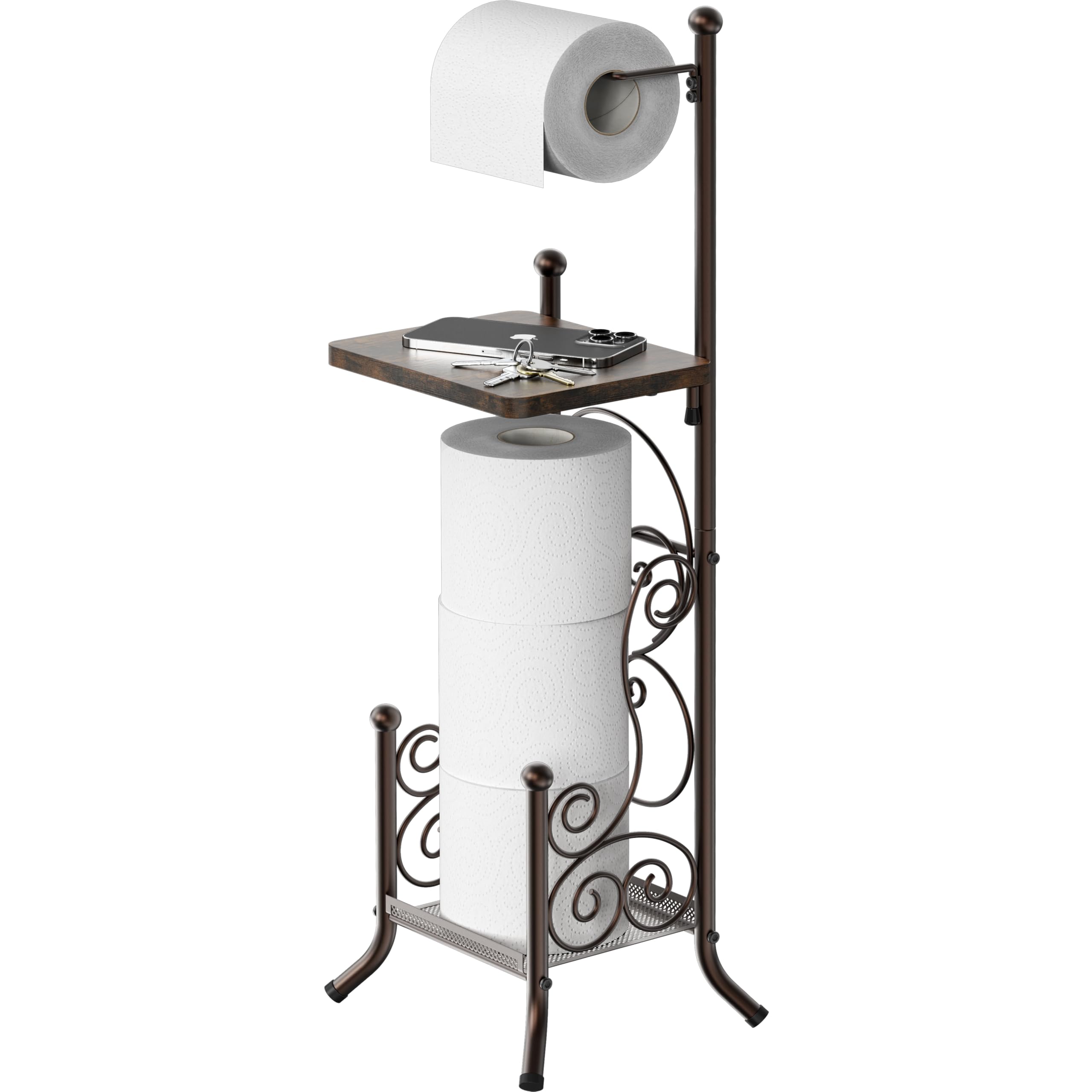 SimpleHouseware English Style Bathroom Toilet Tissue Roll Holder Stand, Bronze