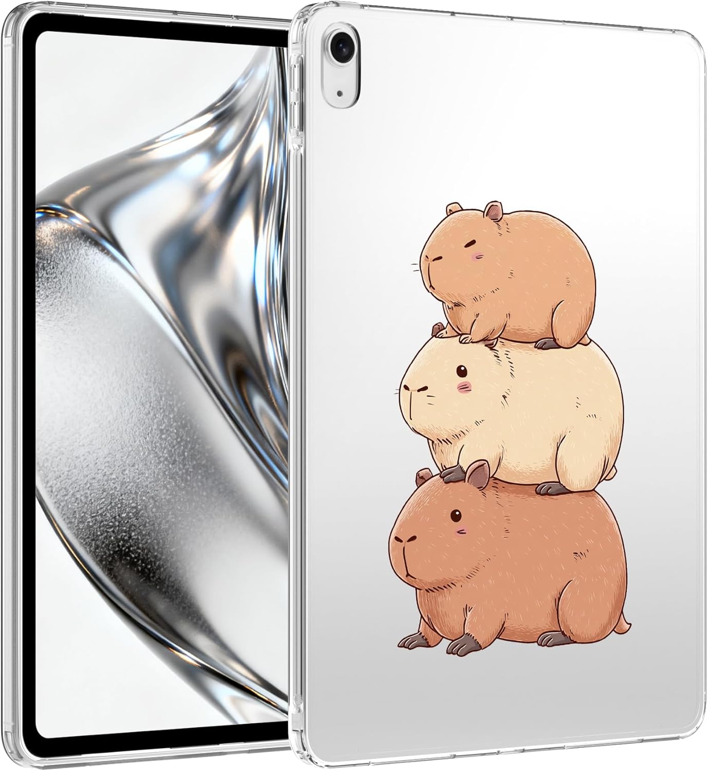 for iPad (A16) 11th Gen 2025 11"/10th Gen 2022 10.9",Kawaii Capybara Crystal Clear Case,Slim Lightweight Anti-Scratch Soft TPU Bumper Hard Acrylic Back Cover for Women