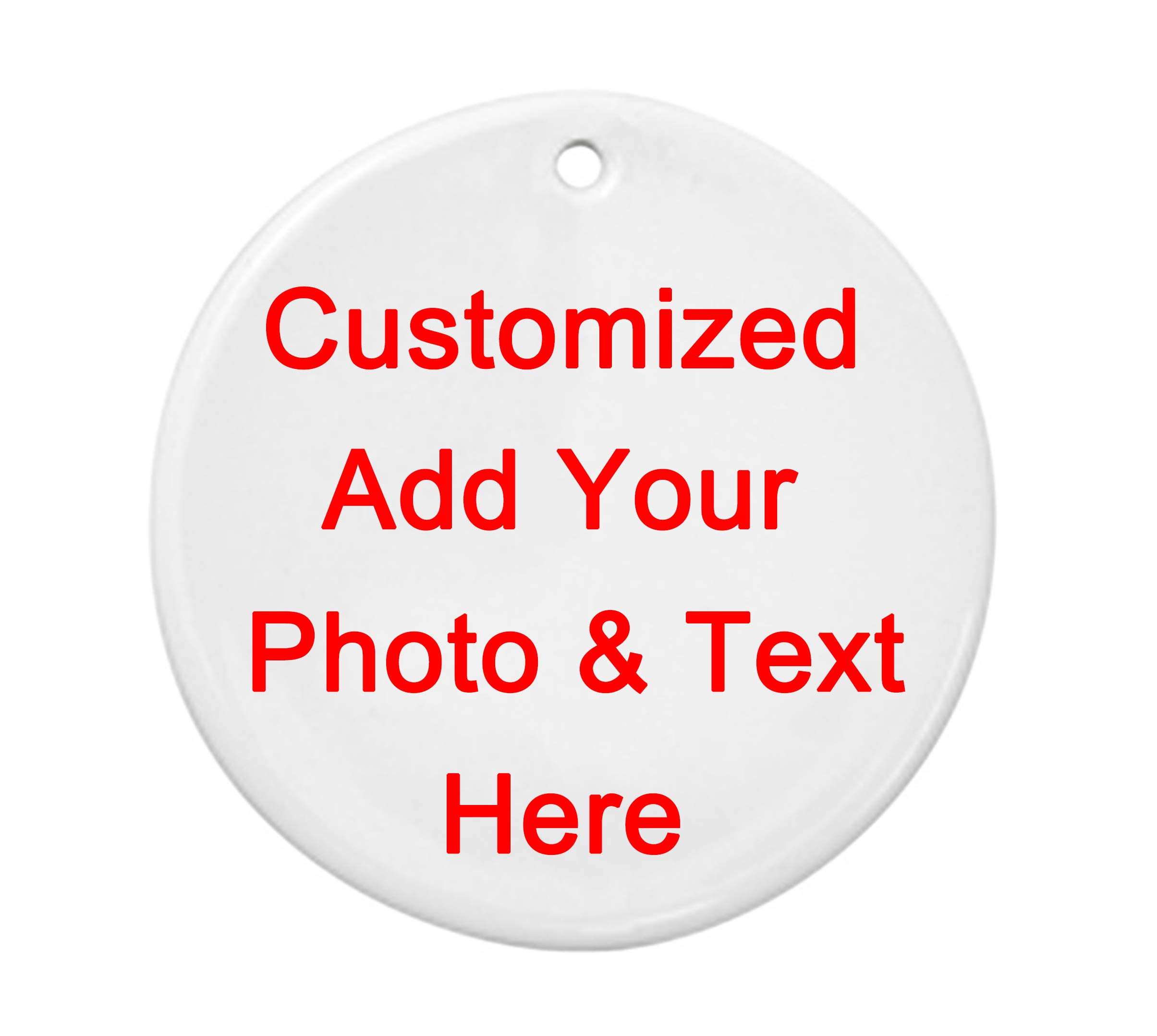 Personalized Custom Handmade Round Ceramic Ornament - Add Photo Logo Text Double-Sided Printing,Christmas Tree Decor-ation Xmas Engagement Wedding Anniversary.