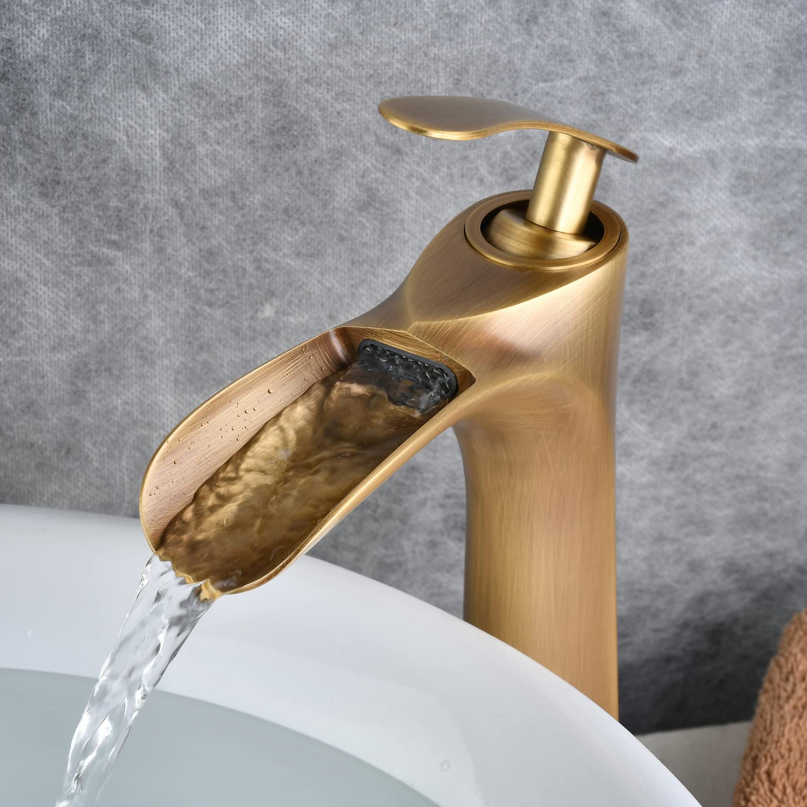 Robinet de salle de bain mitigeur lavabo Beelee cascade robinets d'évier robinet de lavabo robinet monobloc en laiton antique, BL1004AH