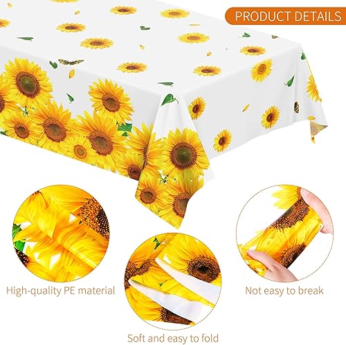 Miniatura 3 de durony Paquete de 3 manteles de plástico rústico desechables con diseño de girasol de 54 x 108 pulgadas, para fiestas, cumpleaños, baby shower