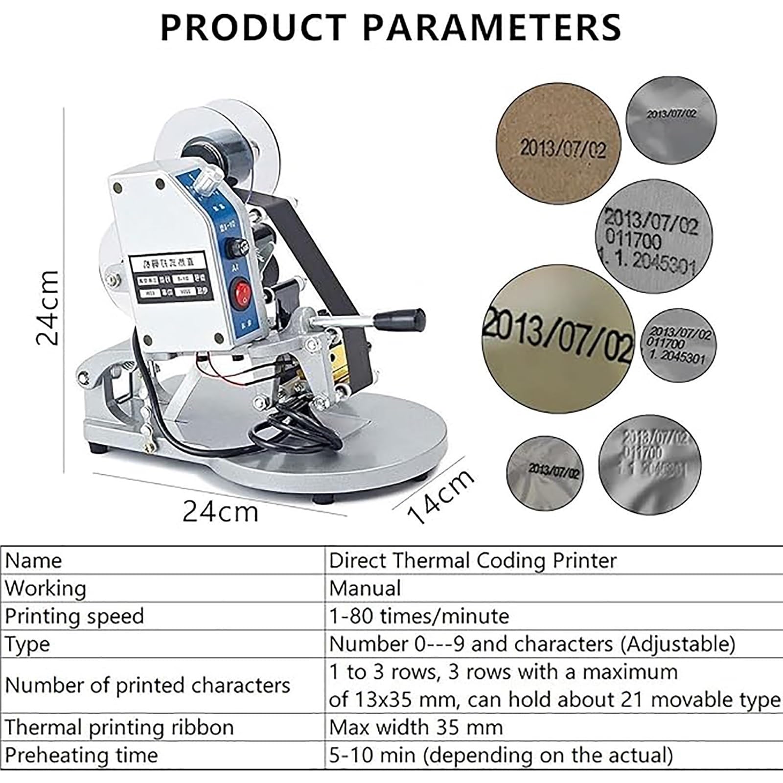 Stampante elettrica per timbri a caldo, versatile, 5 livelli di temperatura, ideale per imballaggi e prodotti in pellicola plastica, efficiente e affidabile