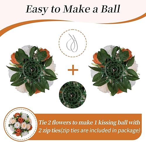 Miniatura 4 de BLOSMON Bolas de flores para centros de mesa de decoración 2 piezas de bolas de besos de rosas artificiales de terracota para mesa - Ramo floral de