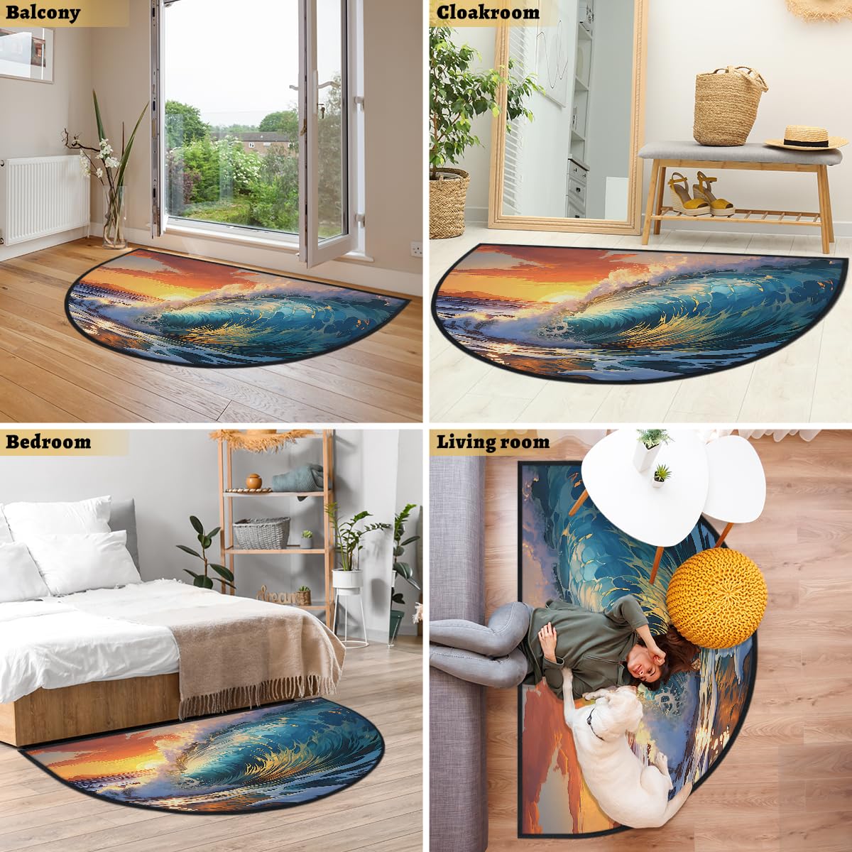 Mexpekil Paillasson demi-lune pour intérieur et extérieur - Lavable - Tapis de sol en demi-cercle absorbant la saleté - 100 x 160 cm