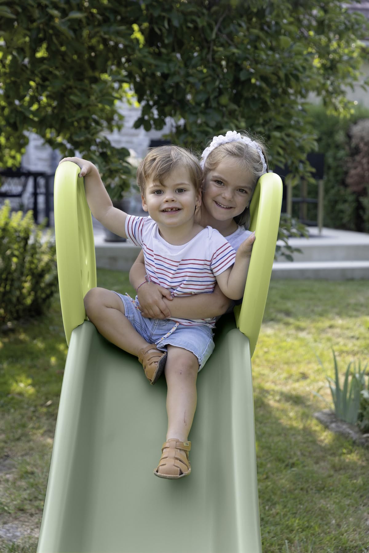 Smoby Life - Tobogán XL de Doble Onda – Tobogán Grande con Conexión de Agua, 2,30 Metros de Largo, con Caño Deslizante, Refuerzo, Material Reciclado y Proteccion UV,a Partir de 3 Años (7600820304)
