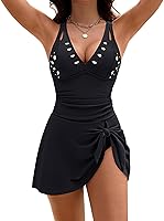 BMJL Women's Tummy Control One Piece Swimsuit - Modest Full Coverage Retro Laser Cut Out Slimming Swim Dress