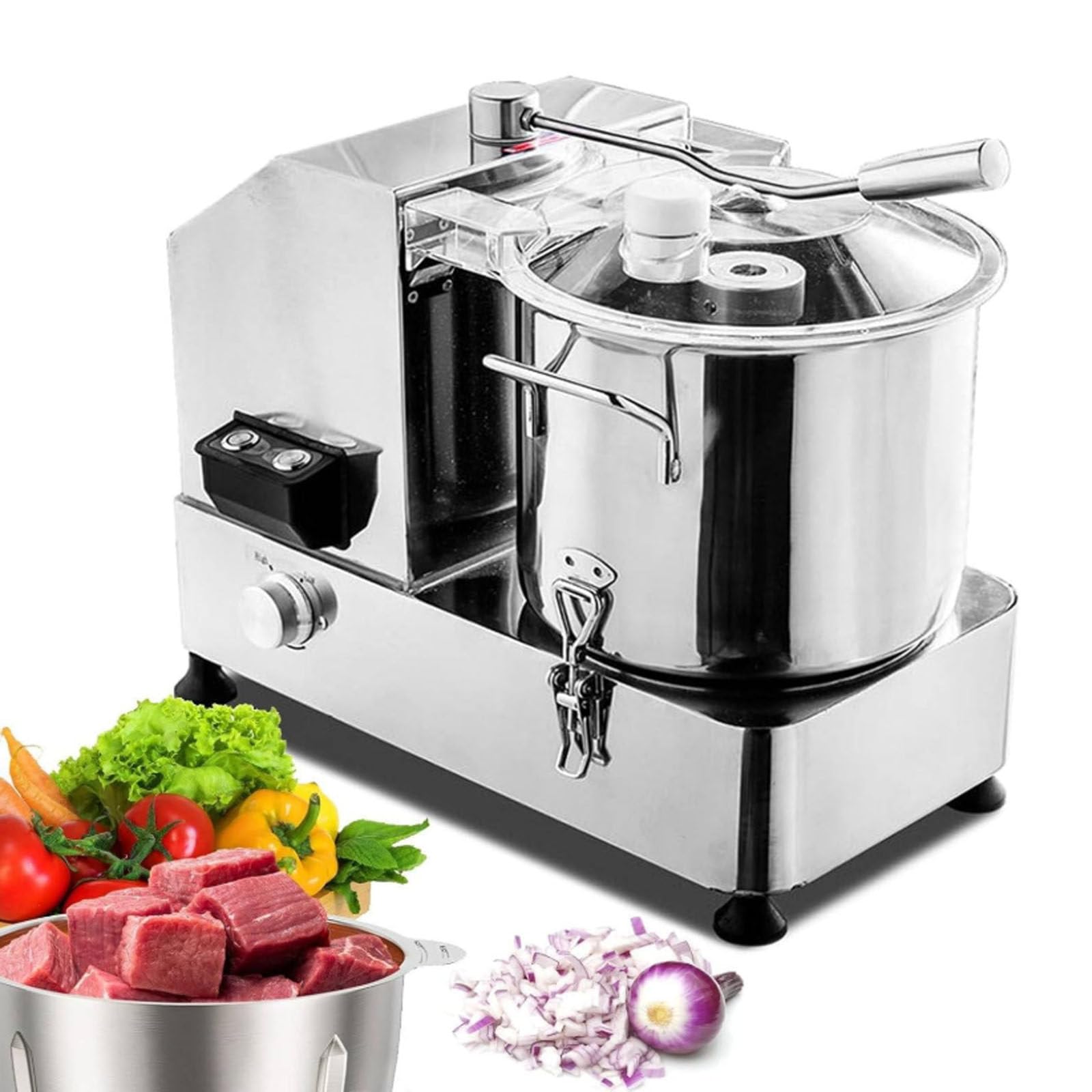 Gewerbliche Küchenmaschine, Küchenmaschinen aus Edelstahl, Hochleistungs-Gemüseschneider mit variabler Geschwindigkeitsregelung, geeignet für gewerbliche Küchen und Restaurants,6L
