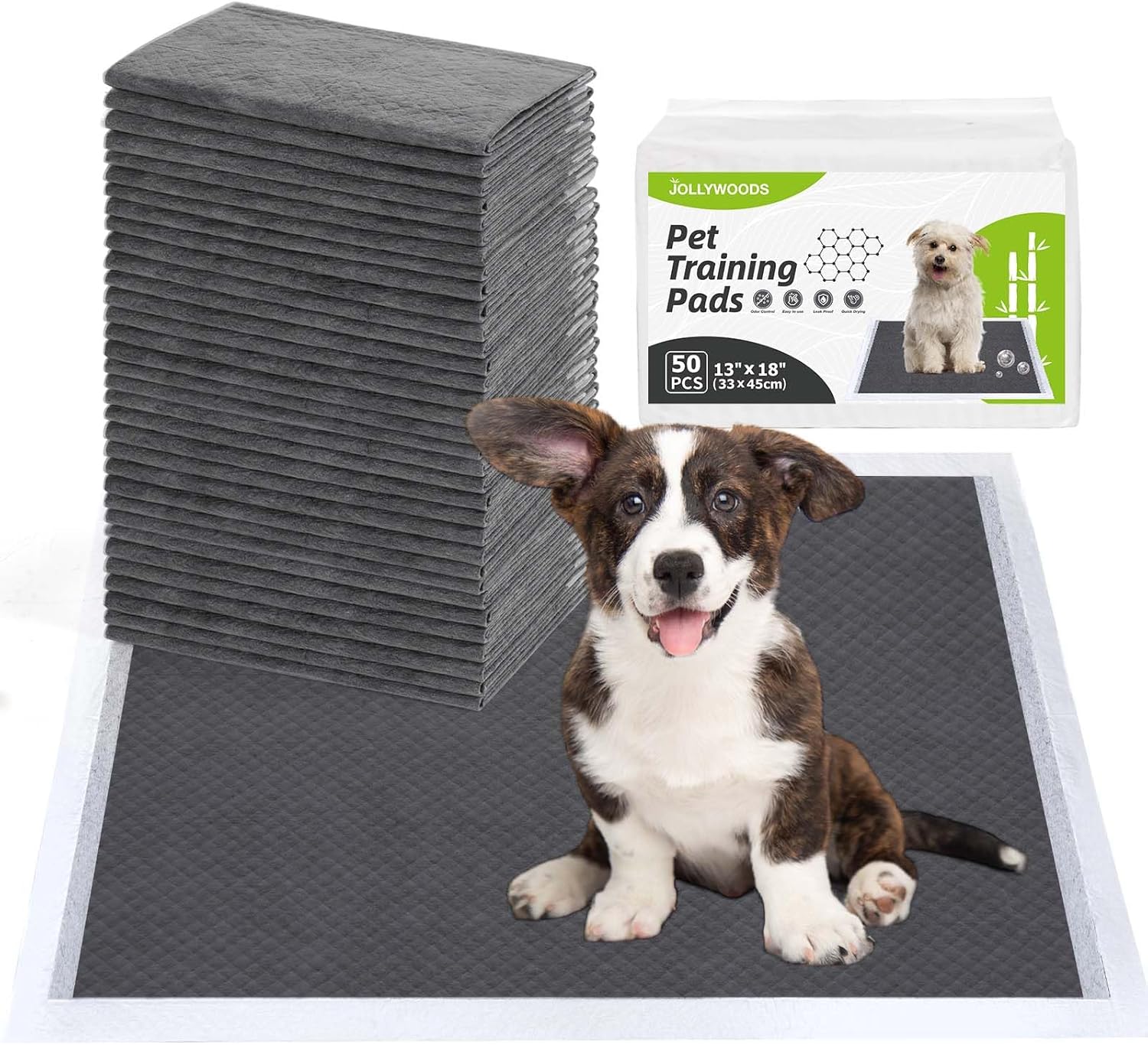 Disposable Dog Pee Pads, 13″ x 18″ Odor-Control Bamboo Charcoal Fiber Puppy Pads, Super Absorbent & Leak Proof Pet Training Pads, Quick Dry for Dogs, Cats and Rabbits – 50 Counts Disposable Dog Pee Pads, 13″ x 18″ Odor-Control Bamboo Charcoal Fiber Puppy Pads, Super Absorbent & Leak Proof Pet Training Pads, Quick Dry for Dogs, Cats and Rabbits – 50 Counts