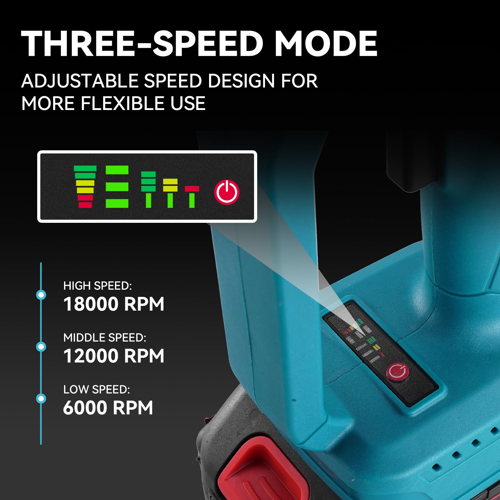 ONEVAN Smerigliatrice angolare a batteria, 125 mm, girevole a 180°, 3 marce, 0-18000 giri/min, smerigliatrice angolare senza spazzole, velocità regolabile con 2 batterie da 3000 mAh, caricabatterie, 6