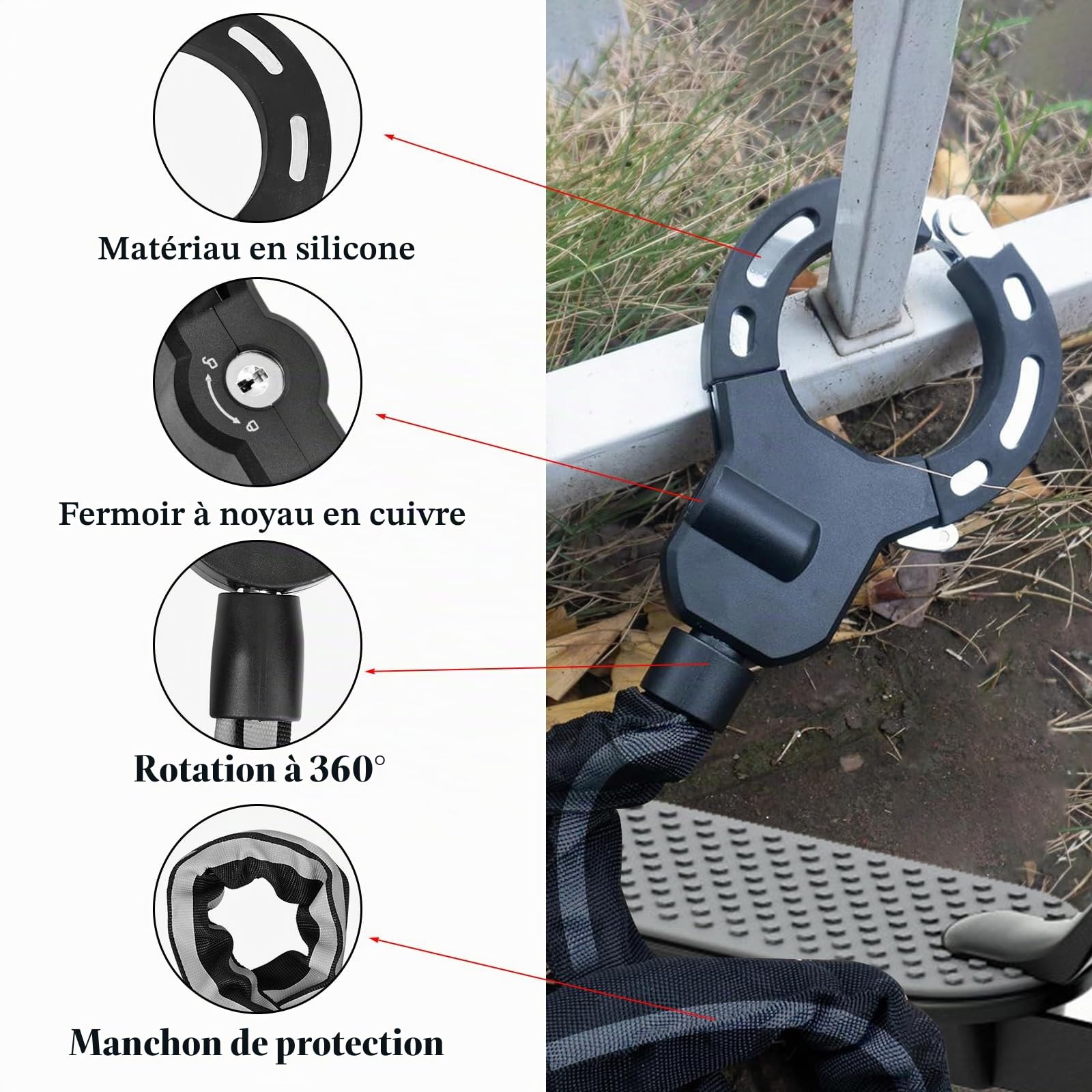 Antivol Trotinette Electrique, Cadenas Trotinette, Menotte Antivols Velo Avec Clés et Sac Etanche, Chaînes Antivol pour Bicyclette, Scooter, Vélo Electrique, Trottinette Auto-Equilibrée